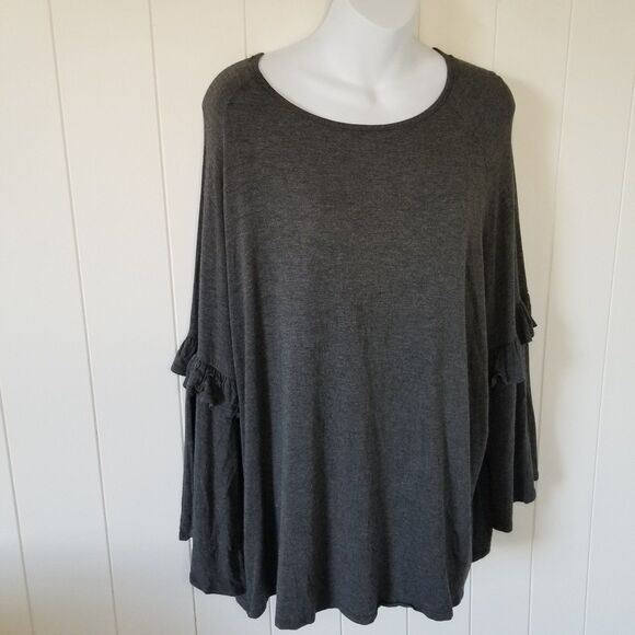 Women's Gray Boho Top Plus Size 2X Bell Sleeve Stretch Whimsygoth - Picture 4 of 10